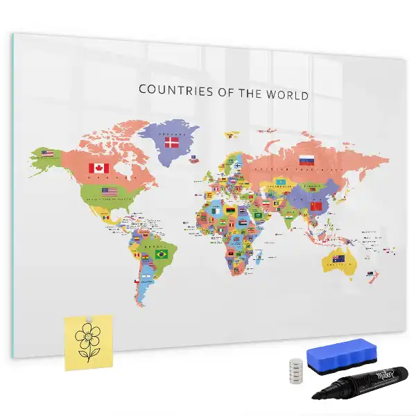 Magnetická kreslící tabule mapa s vlajkami