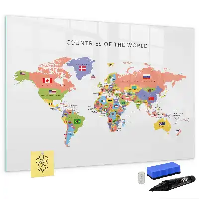 Magnetická kreslící tabule mapa s vlajkami
