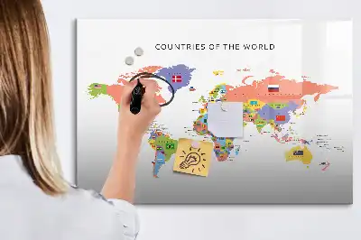 Magnetická kreslící tabule mapa s vlajkami