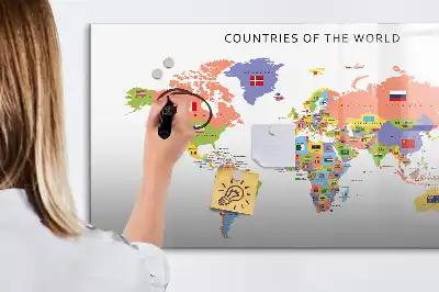 Magnetická kreslící tabule mapa s vlajkami