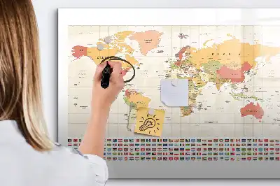 Magnetická tabule s mapou světa v popisovatelném provedení