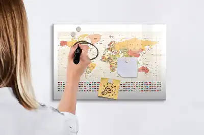Magnetická tabule s mapou světa v popisovatelném provedení