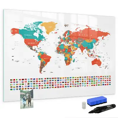 Popisovatelná magnetická tabule barevná mapa světa