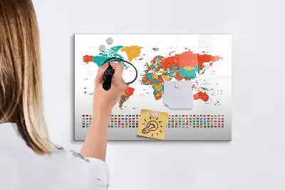 Popisovatelná magnetická tabule barevná mapa světa