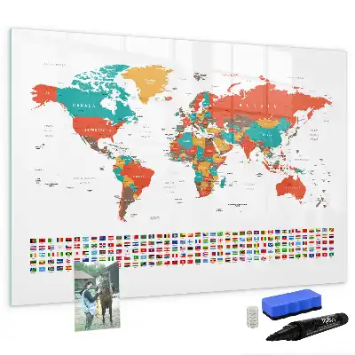 Popisovatelná magnetická tabule barevná mapa světa