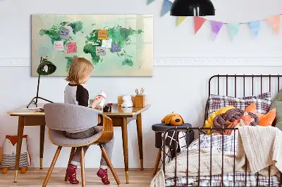 Magnetická kreslící tabule s motivem akvarelové mapy světa