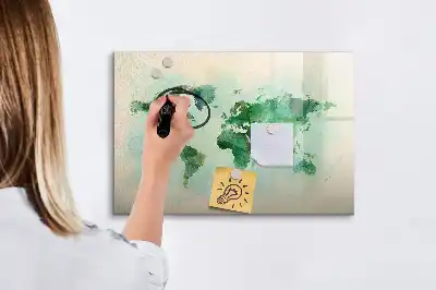 Magnetická kreslící tabule s motivem akvarelové mapy světa