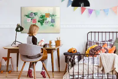 Magnetická kreslící tabule s motivem akvarelové mapy světa