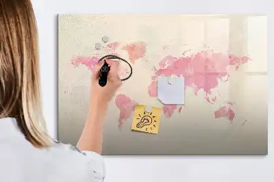 Magnetická popisovatelná tabule s motivem akvarelové mapy světa