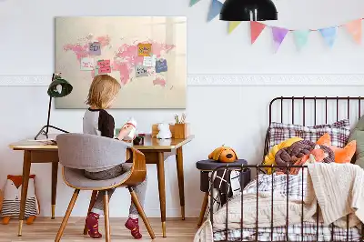 Magnetická popisovatelná tabule s motivem akvarelové mapy světa