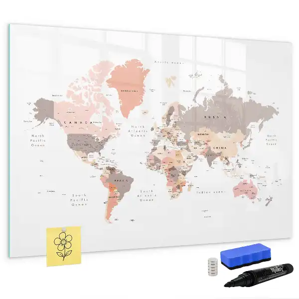 Magnetická mapa světa popisovatelná tabule