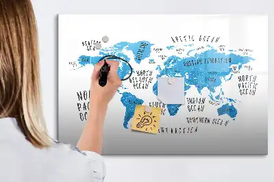 Magnetická popisovatelná tabule s motivem modré mapy Země