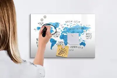 Magnetická popisovatelná tabule s motivem modré mapy Země