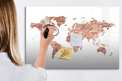 Popisovatelná magnetická tabule s motivem staré mapy na cihlách