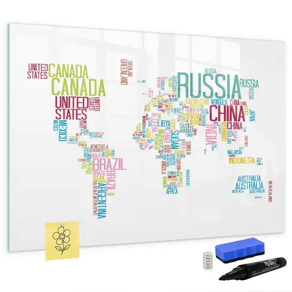 Magnetická nástěnná mapa světa s popisovatelným povrchem