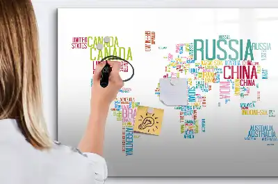 Magnetická nástěnná mapa světa s popisovatelným povrchem