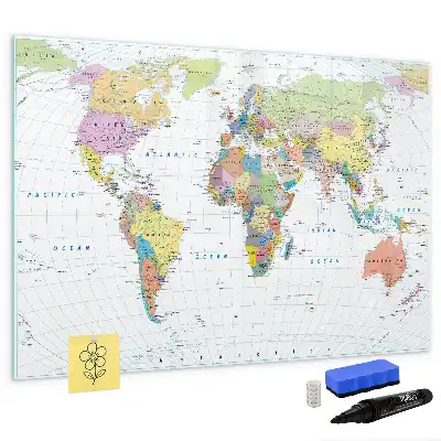 Mapa světa popisovatelná magnetická tabule