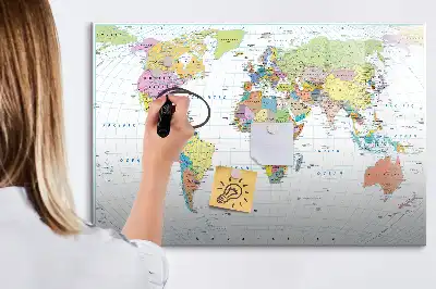 Mapa světa popisovatelná magnetická tabule