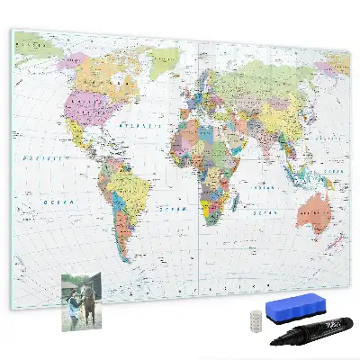 Mapa světa popisovatelná magnetická tabule