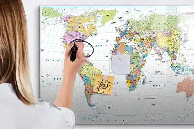 Mapa světa popisovatelná magnetická tabule