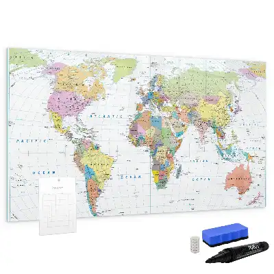 Mapa světa popisovatelná magnetická tabule