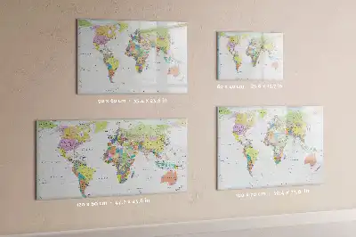Mapa světa popisovatelná magnetická tabule