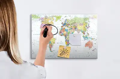Mapa světa popisovatelná magnetická tabule