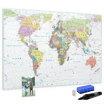 Mapa světa popisovatelná magnetická tabule