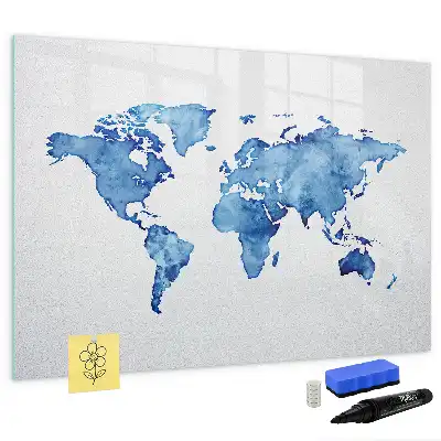 Akvarelová mapa světa popisovatelná magnetická tabule