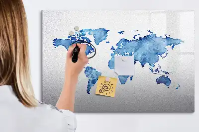 Akvarelová mapa světa popisovatelná magnetická tabule