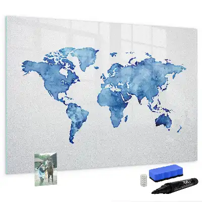 Akvarelová mapa světa popisovatelná magnetická tabule