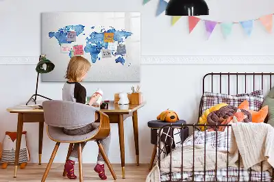 Akvarelová mapa světa popisovatelná magnetická tabule