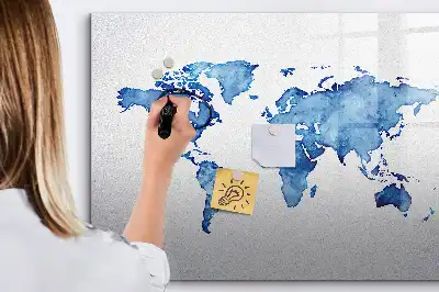 Akvarelová mapa světa popisovatelná magnetická tabule