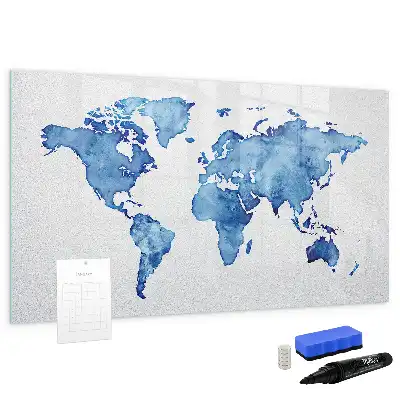 Akvarelová mapa světa popisovatelná magnetická tabule