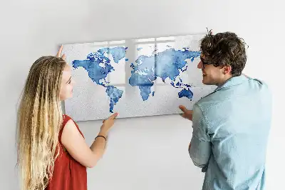 Akvarelová mapa světa popisovatelná magnetická tabule