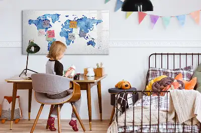 Akvarelová mapa světa popisovatelná magnetická tabule