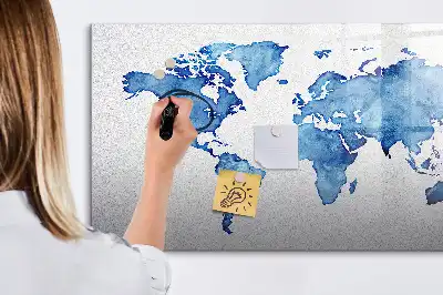 Akvarelová mapa světa popisovatelná magnetická tabule