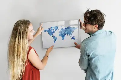 Akvarelová mapa světa popisovatelná magnetická tabule