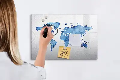 Akvarelová mapa světa popisovatelná magnetická tabule