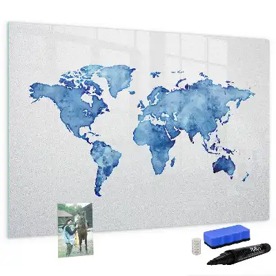 Akvarelová mapa světa popisovatelná magnetická tabule