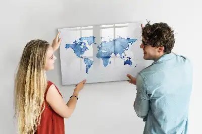 Akvarelová mapa světa popisovatelná magnetická tabule