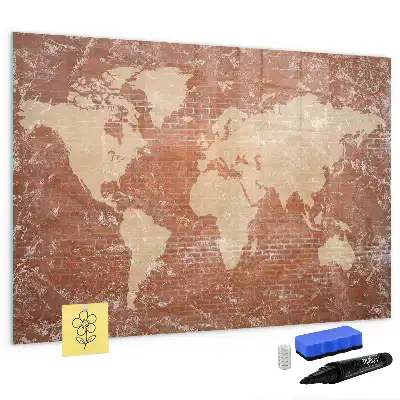 Popisovatelná magnetická tabule mapa světa na cihle