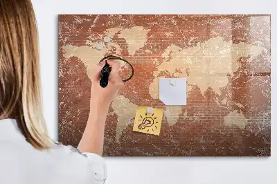 Popisovatelná magnetická tabule mapa světa na cihle