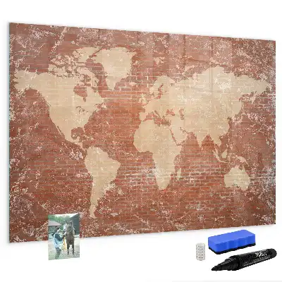 Popisovatelná magnetická tabule mapa světa na cihle