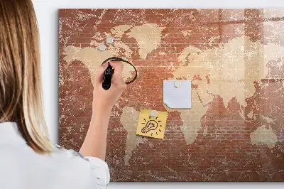 Popisovatelná magnetická tabule mapa světa na cihle