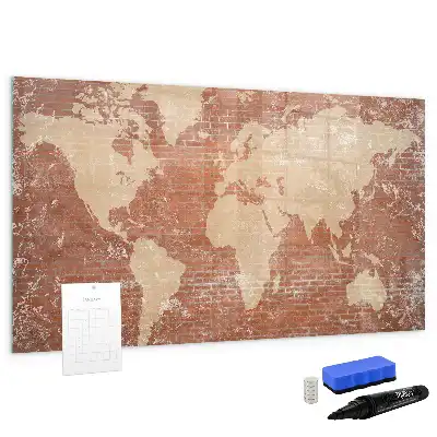 Popisovatelná magnetická tabule mapa světa na cihle