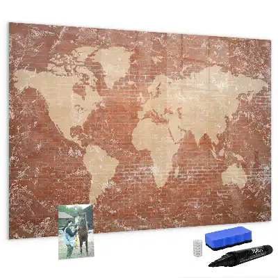 Popisovatelná magnetická tabule mapa světa na cihle