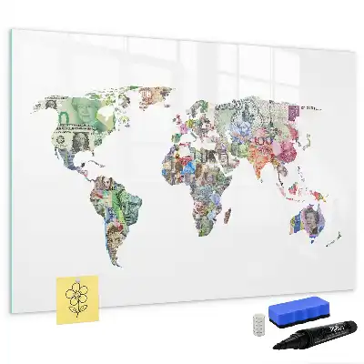 Magnetická kreslící tabule mapa z bankovek