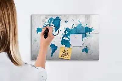 Mapa světa popisovatelná magnetická tabule