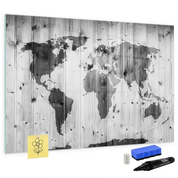 Mapa světa na dřevě popisovatelná magnetická tabule